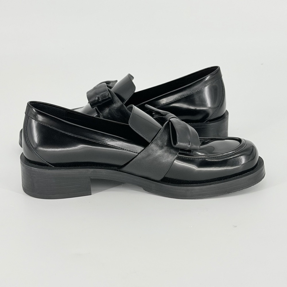 Stuart Weitzman Sofia Bow Loafers Black Leather Women's 9B Made Spain SH074 - Picture 3 of 13